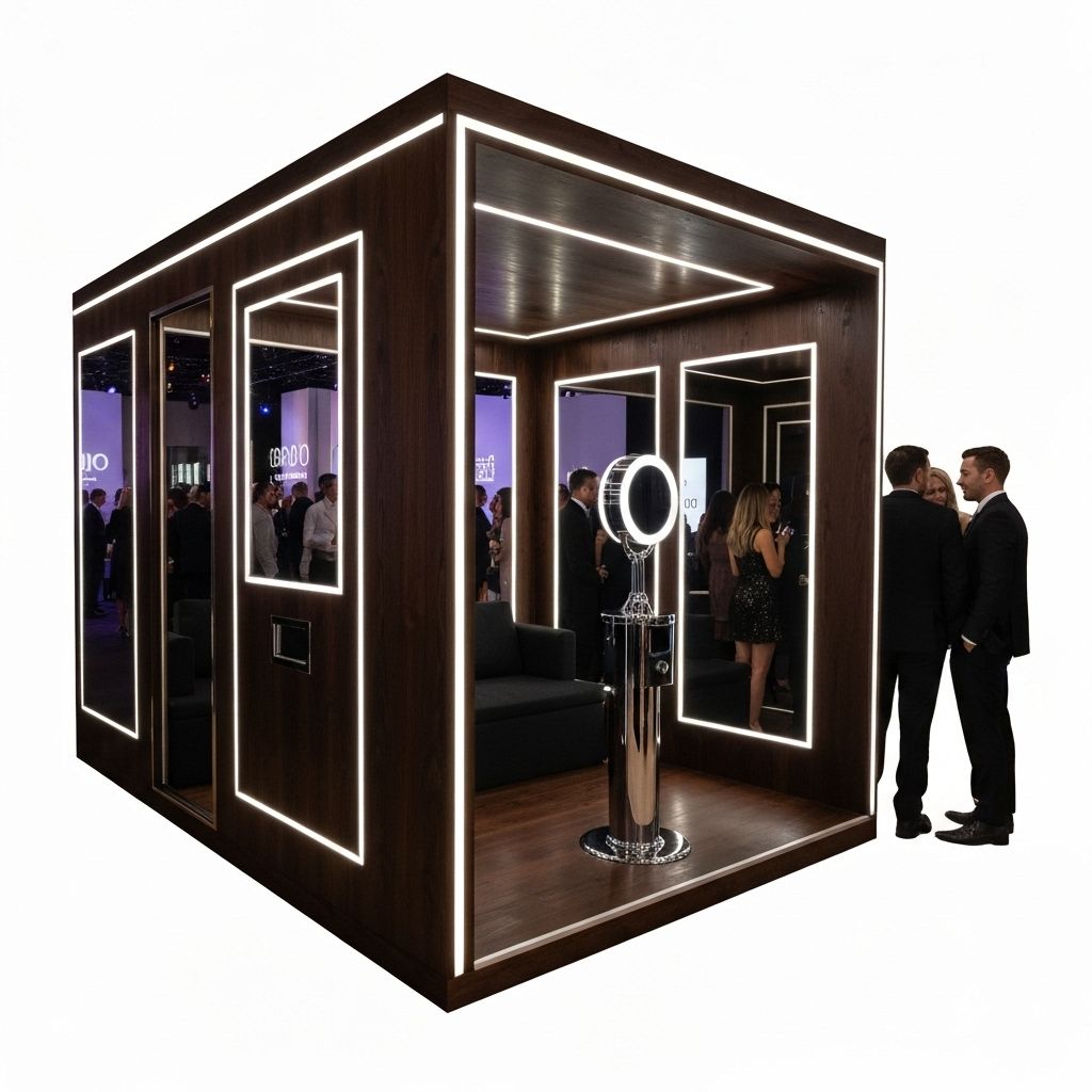 LED Photo Cabin — Modern interactive photo booth with a chrome finish.